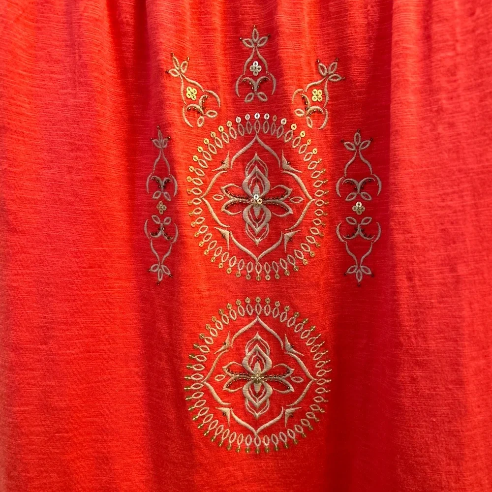 J Jill Embroidered Beaded Sequin Maxi Coral Dress Size M - Picture 6 of 11